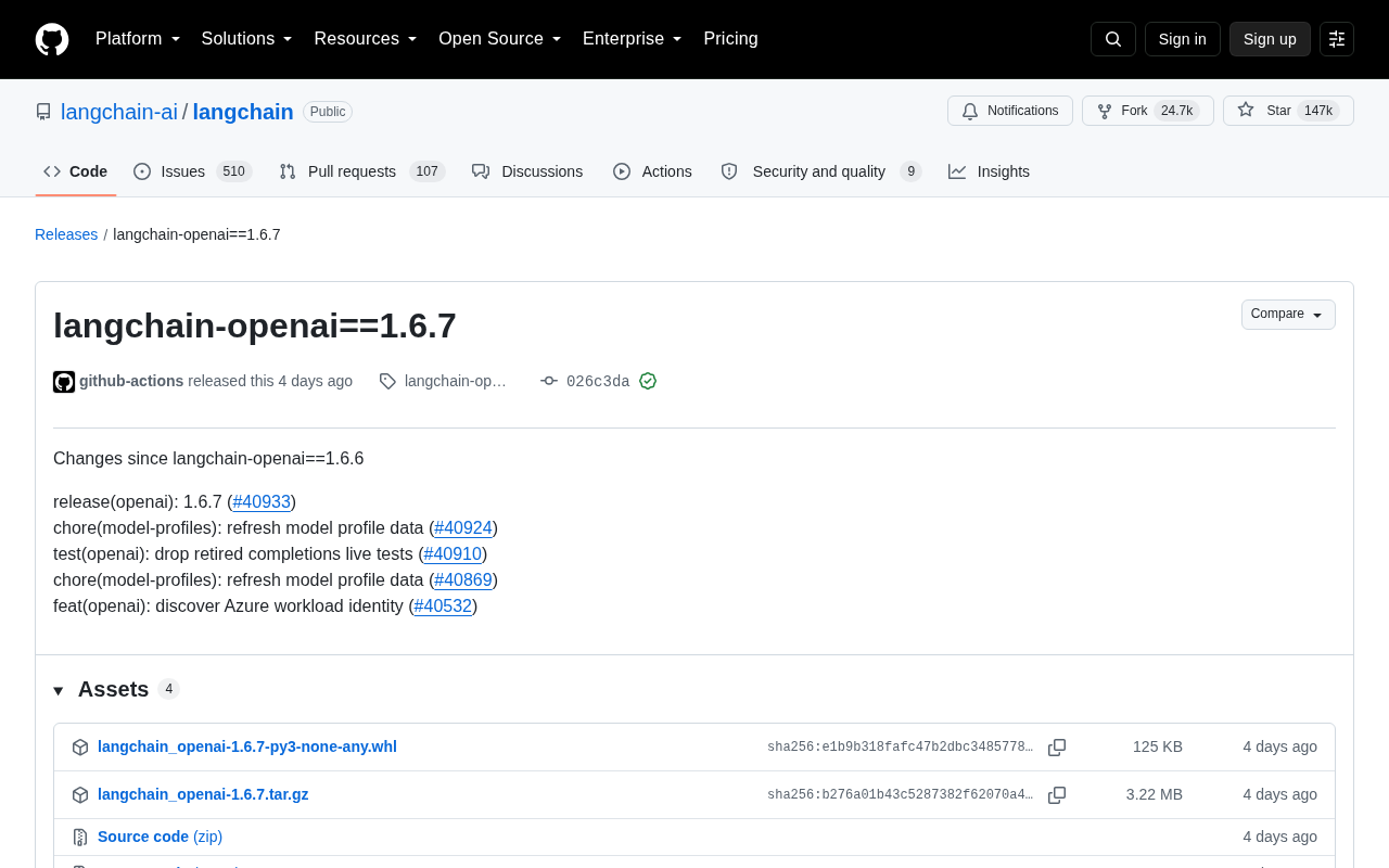 LangChain-OpenAI 1.6.7 发布:新增 Azure 工作负载身份支持