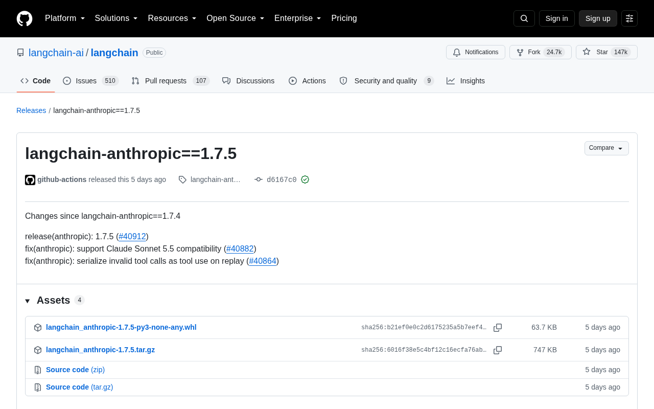 LangChain Anthropic 1.7.5 发布:适配 Claude Sonnet 5.5