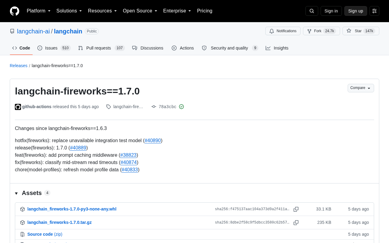 LangChain-Fireworks 1.7.0 发布:新增提示词缓存中间件