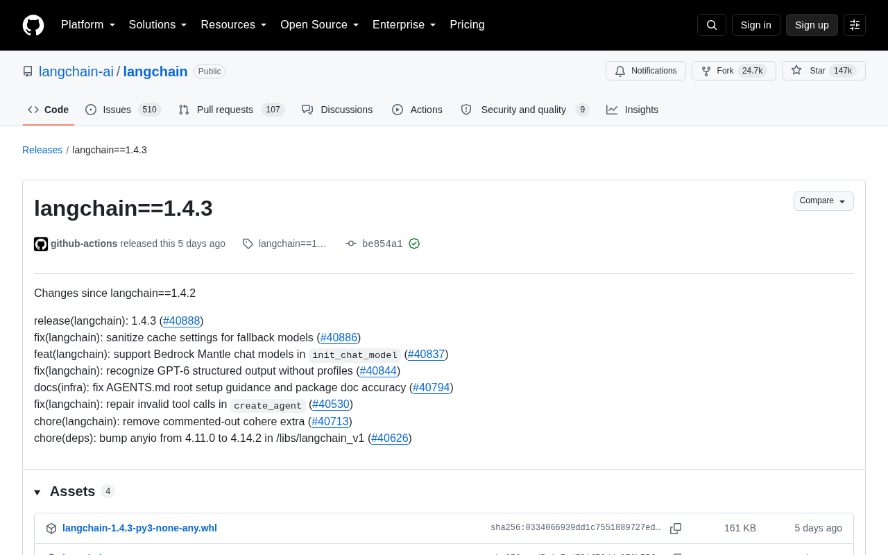 LangChain 1.4.3 发布:修复缓存与工具调用,新增 Bedrock 模型支持