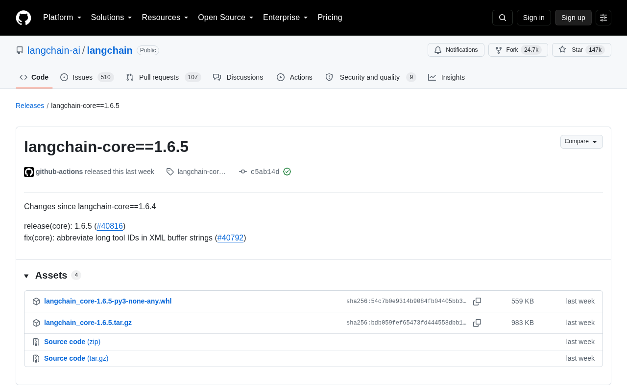 LangChain Core 1.6.5 发布:修复 XML 缓冲区工具 ID 问题