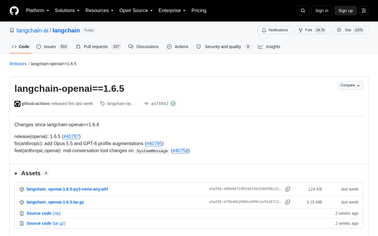 LangChain Releases langchain-openai 1.6.5: Enhanced Tool Calling Capabilities