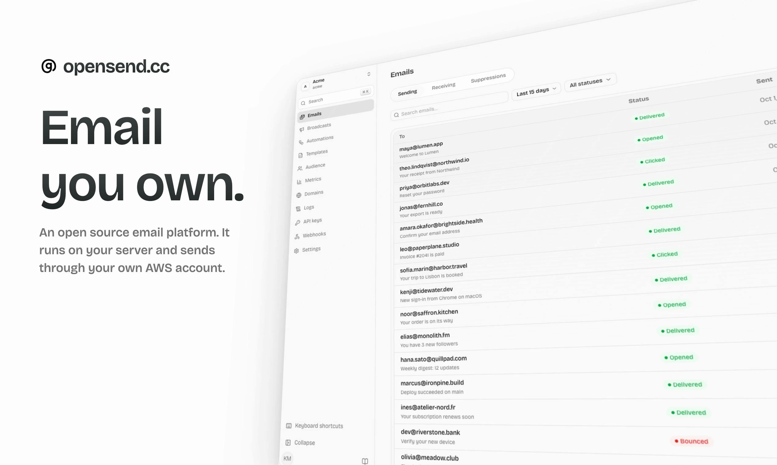 opensend.cc: A Self-Hosted Open-Source Email Platform Where Your Data and Sending Reputation Stay Yours