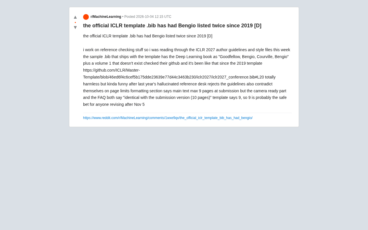 reddit source: the official ICLR template .bib has had Bengio listed twice since 2019