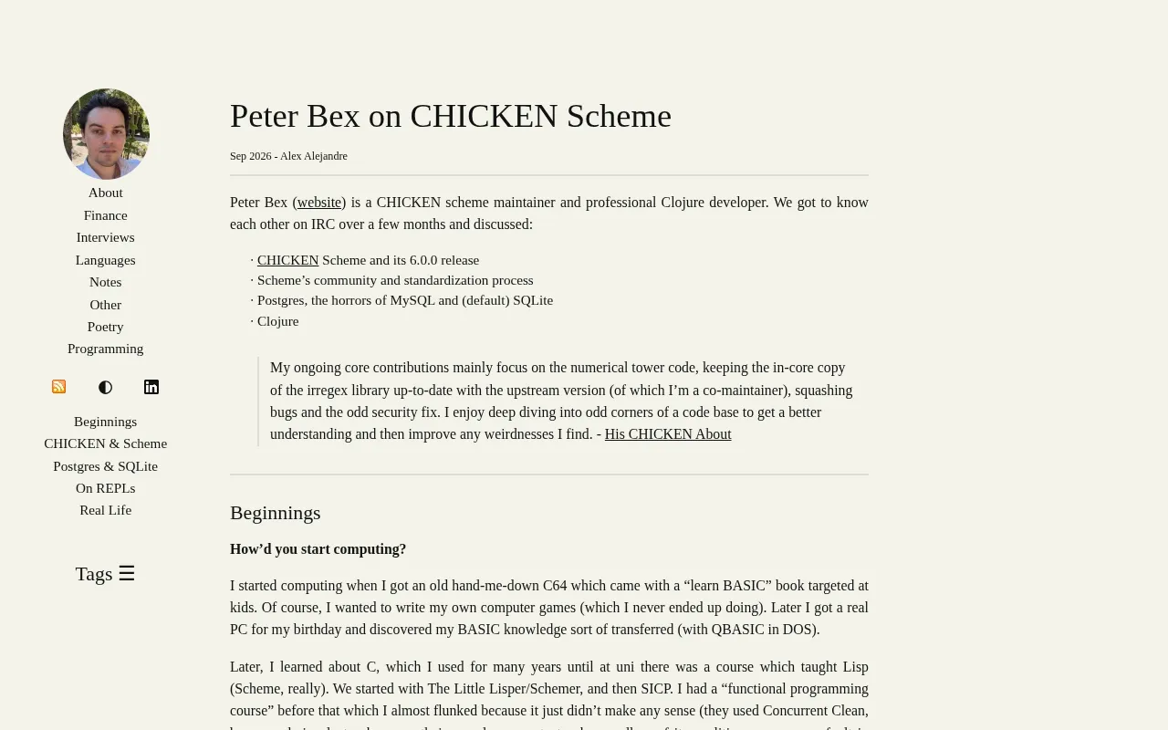 A Conversation with CHICKEN Scheme Maintainer Peter Bex: Dedication to a Functional Compiler