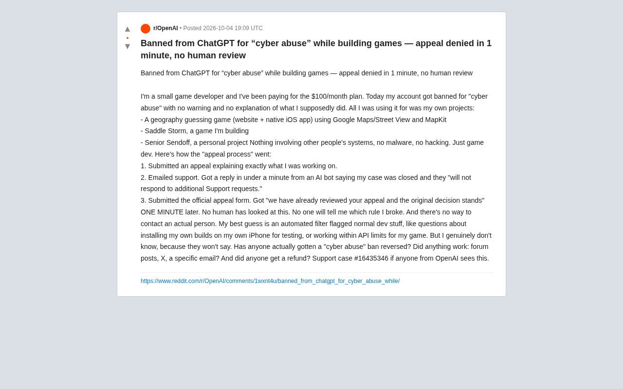 Paying ChatGPT User Banned for 'Cyber Abuse' — Appeals Rejected Within 60 Seconds by a Bot