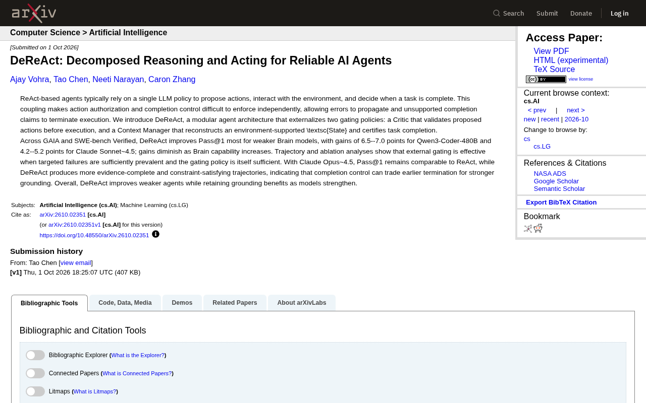 DeReAct: Decoupling Reasoning and Acting for More Reliable AI Agents