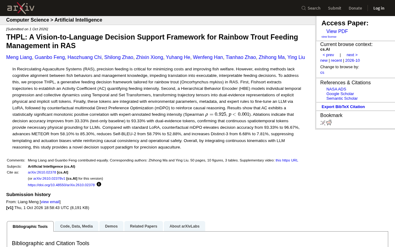The THPL Framework: Driving Precision Feeding Decisions for Rainbow Trout with Vision-Language Models