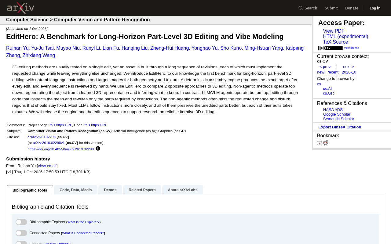 EditHero: Breaking Down the First Benchmark for Long-Horizon, Part-Level 3D Editing