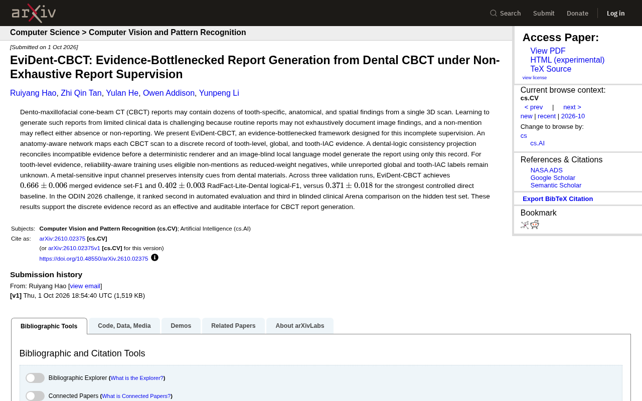 EviDent-CBCT:证据瓶颈框架破解牙科CBCT报告自动生成难题