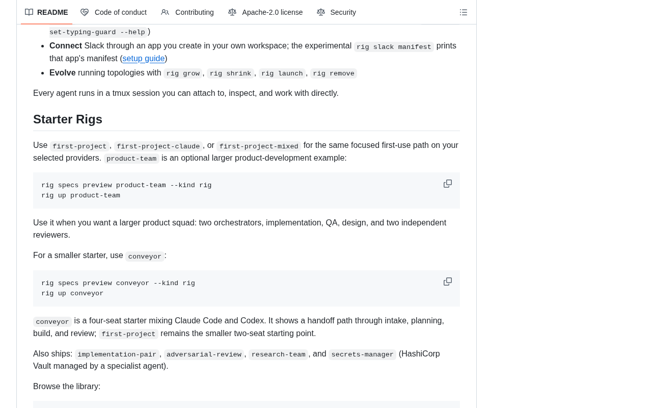 github source: mvschwarz/openrig: Build your own network of agents from Claude Code, Codex and Pi: persistent teams