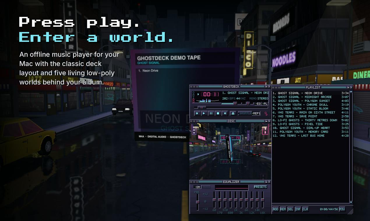 GhostDeck: A Retro-Inspired, Low-Poly Offline Music Player for Mac