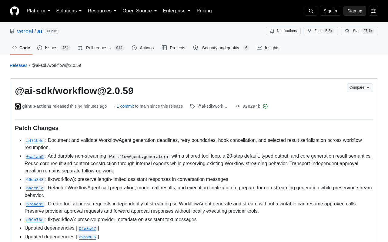 Vercel AI SDK Workflow 2.0.59: Introducing Non-Streaming Generate Capability
