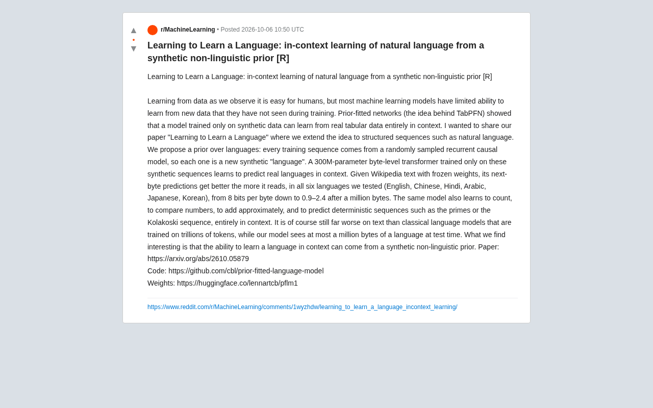 reddit source: Learning to Learn a Language: in-context learning of natural language from a synthetic non-linguisti