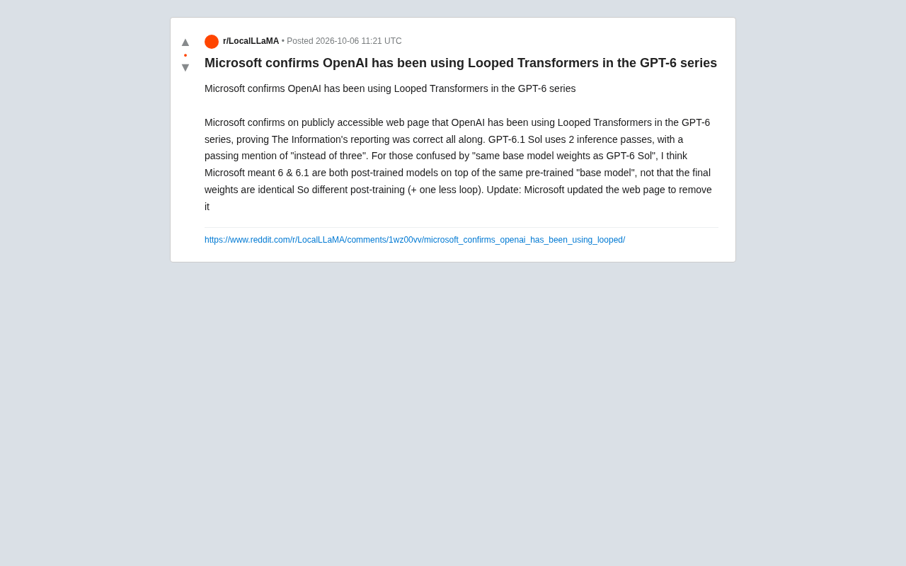 Microsoft Apparently Confirmed OpenAI GPT-6 Uses Looped Transformer Architecture