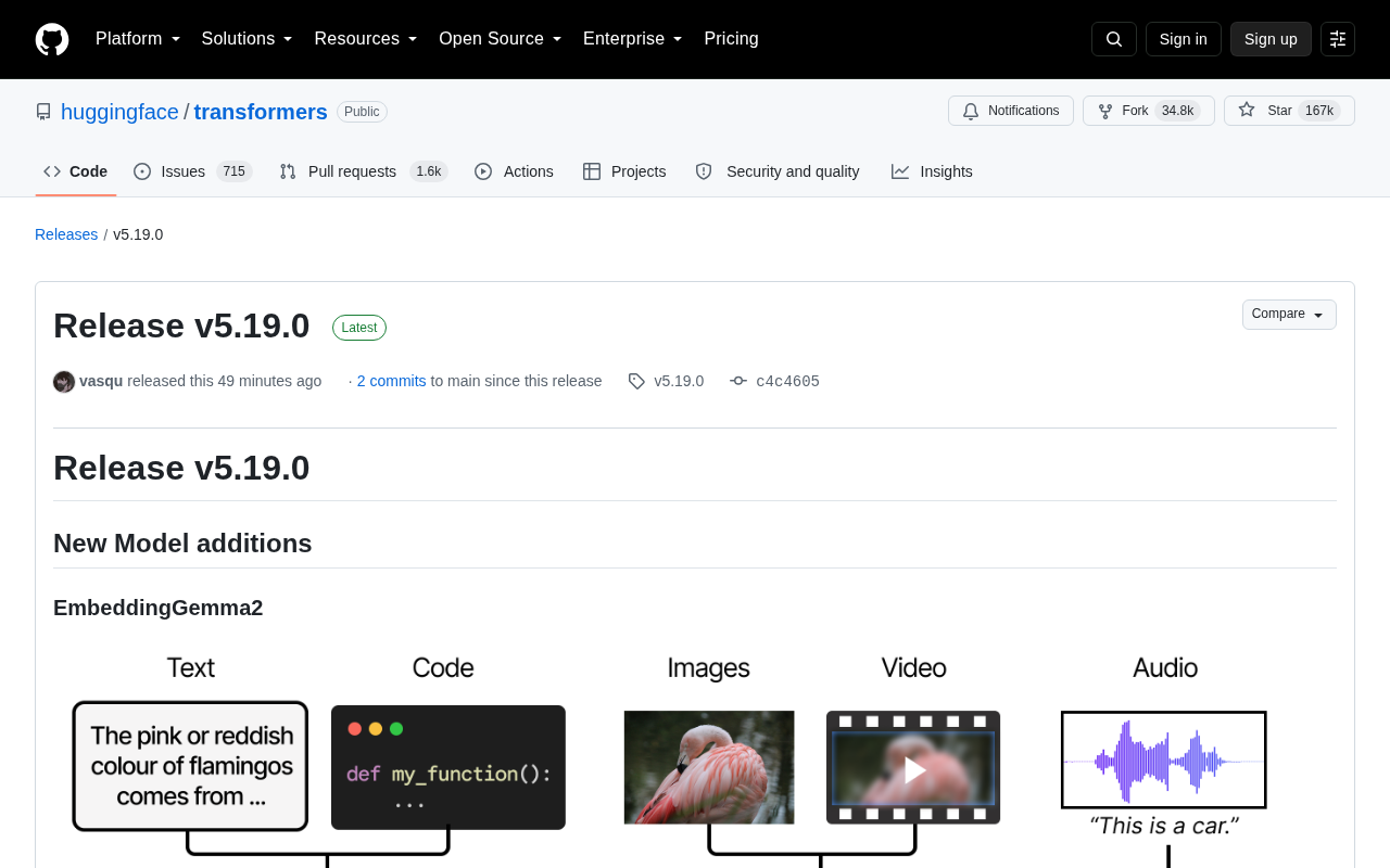 Transformers v5.19.0 Released: EmbeddingGemma 2 Multimodal Embeddings and Breaking MoE Changes