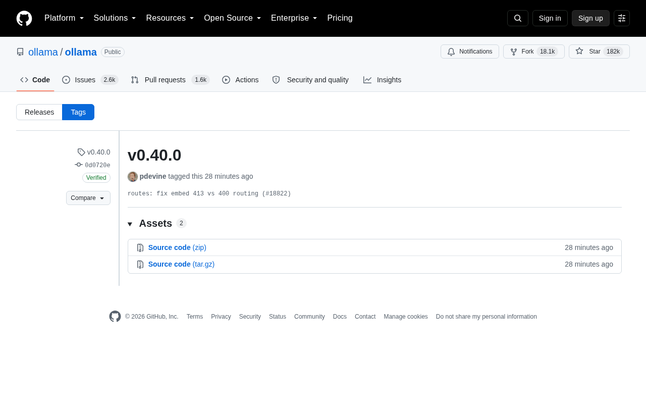 Ollama v0.40.0 Release Page