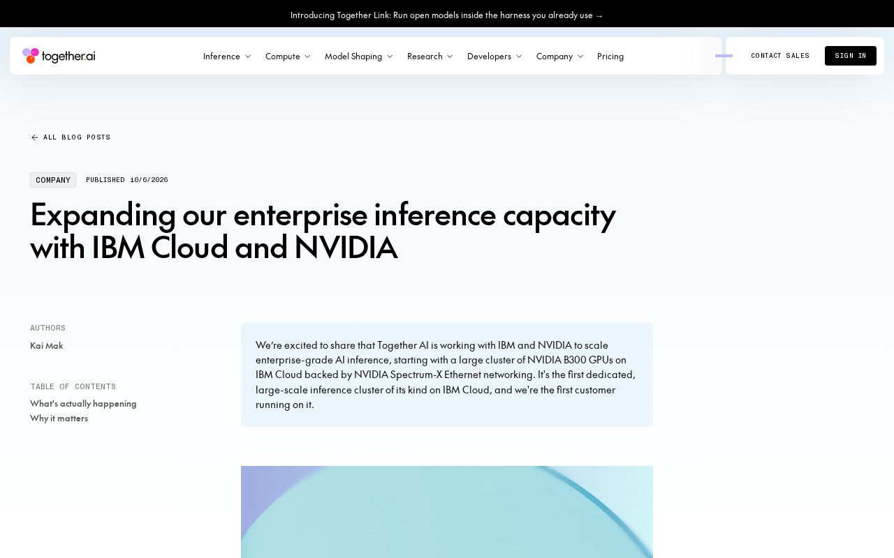 Together AI Partners with IBM Cloud and NVIDIA to Scale Enterprise Inference Compute