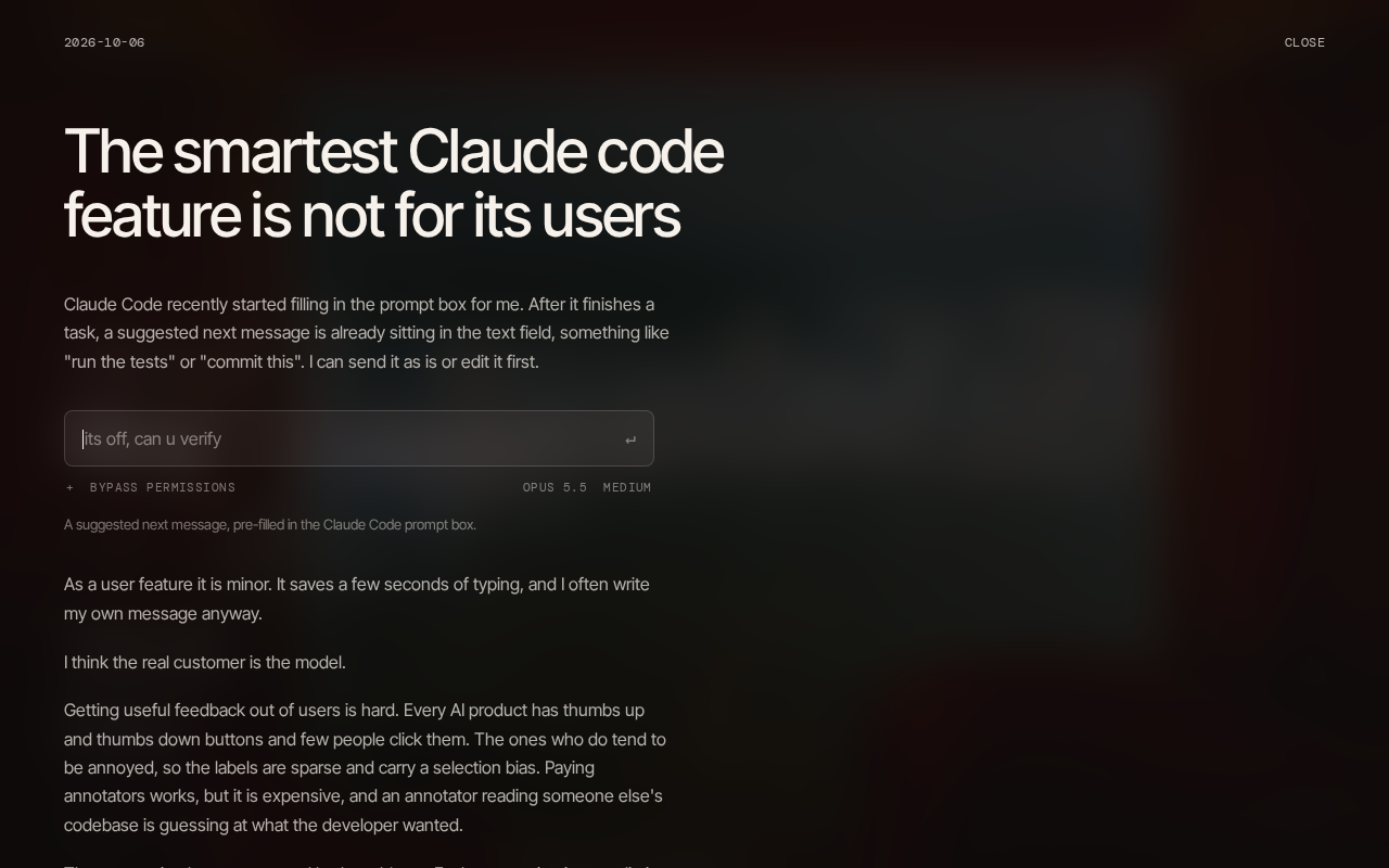 Claude Code's Suggested Messages: The Real User Might Be the Model Itself
