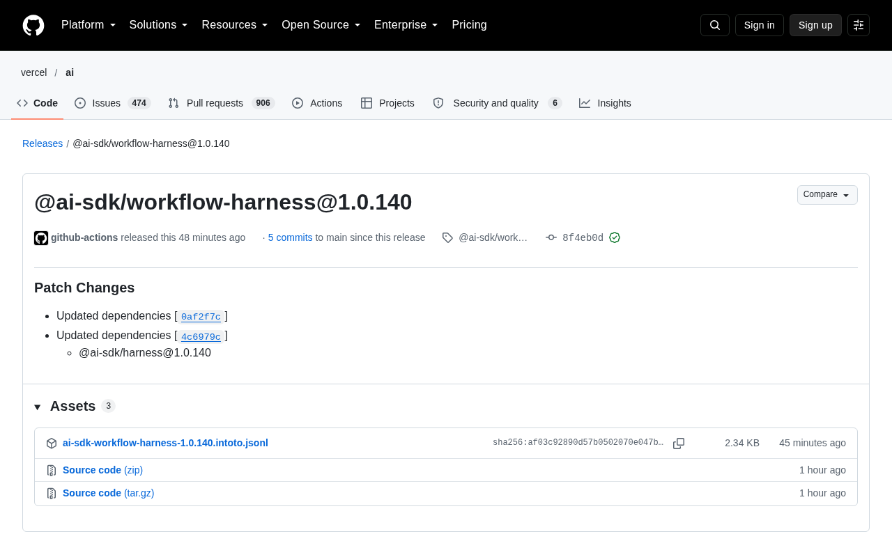 @ai-sdk/workflow-harness 1.0.140 Released: A Dependency Update Roundup