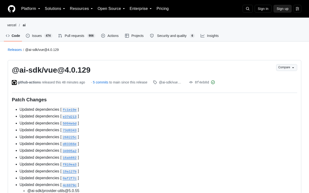 @ai-sdk/vue 4.0.129 发布:依赖更新与补丁维护