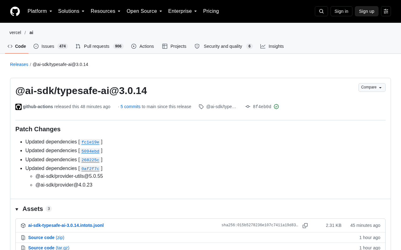 @ai-sdk/typesafe-ai 3.0.14 Release Notes: Dependency Update Patch