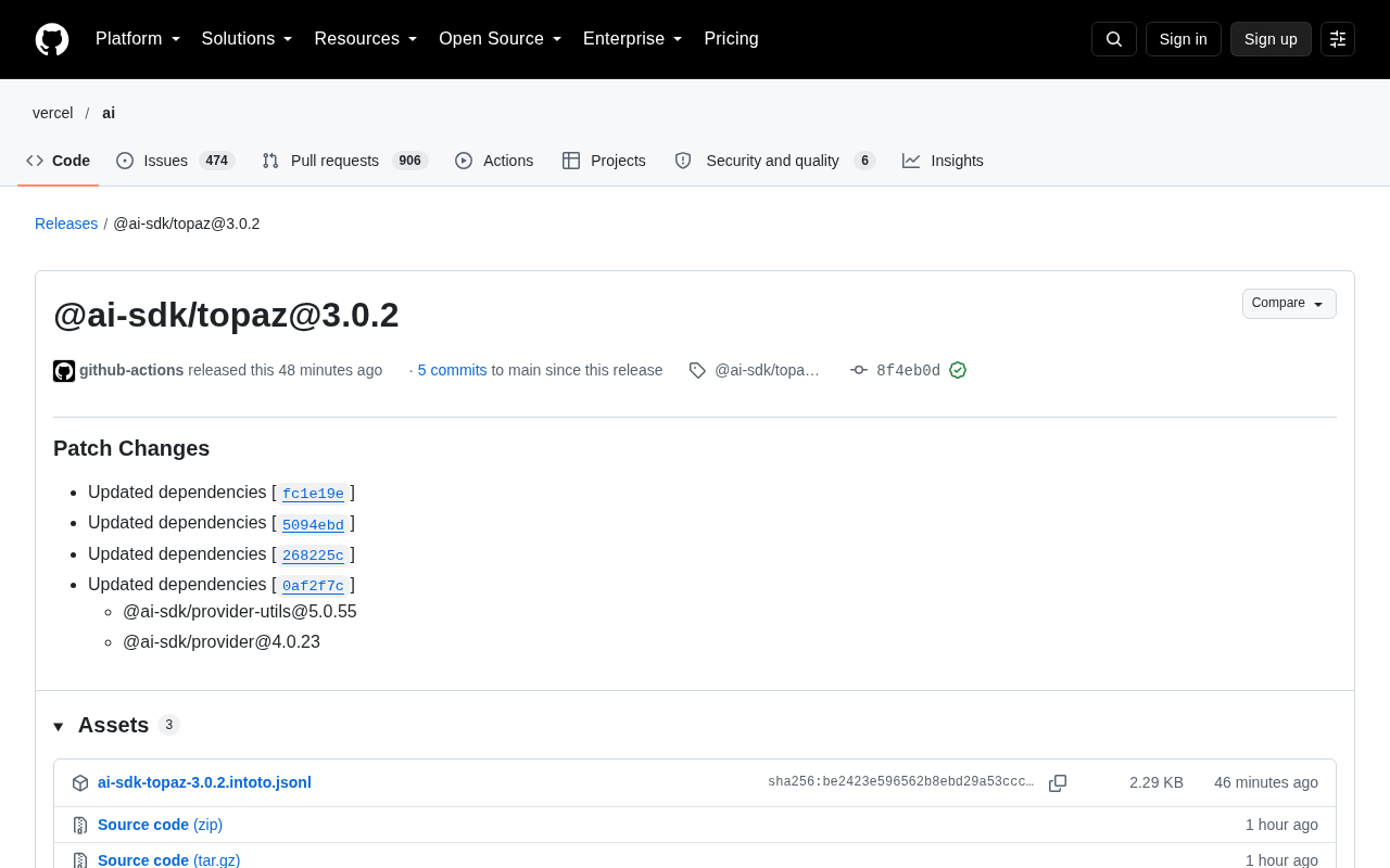 @ai-sdk/topaz@3.0.2 Release Notes: A Routine Dependency Update