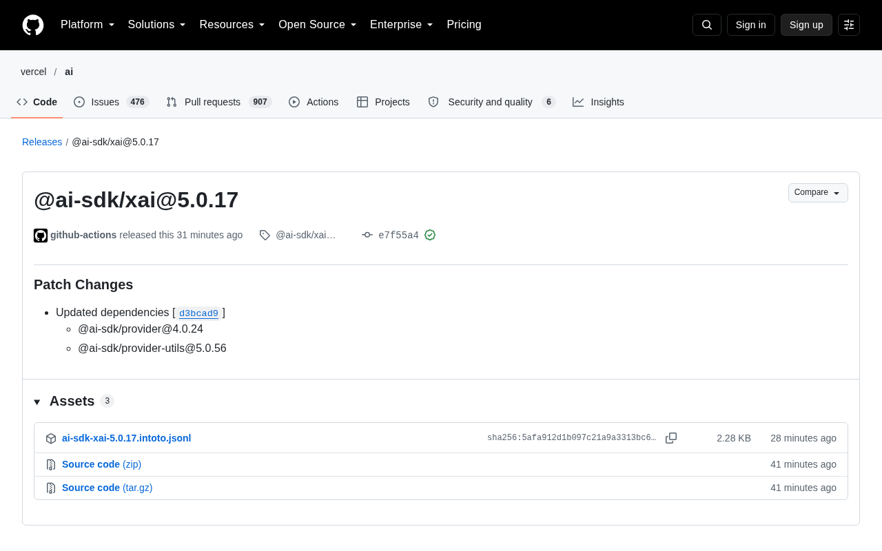 @ai-sdk/xai 5.0.17 发布:依赖更新的补丁版本解析