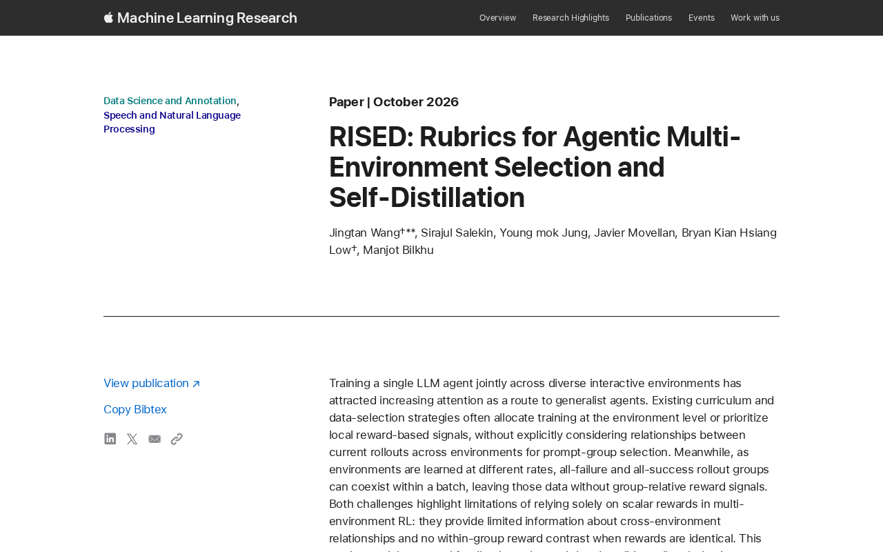 RISED: Rubric-Guided Selection and Self-Distillation for Multi-Environment Agent Training
