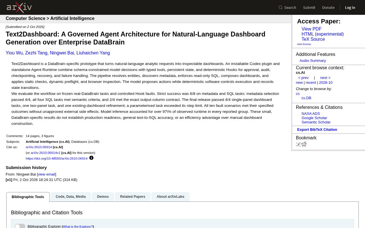 Text2Dashboard: A Controlled Agent Architecture for Generating Enterprise Dashboards from Natural Language