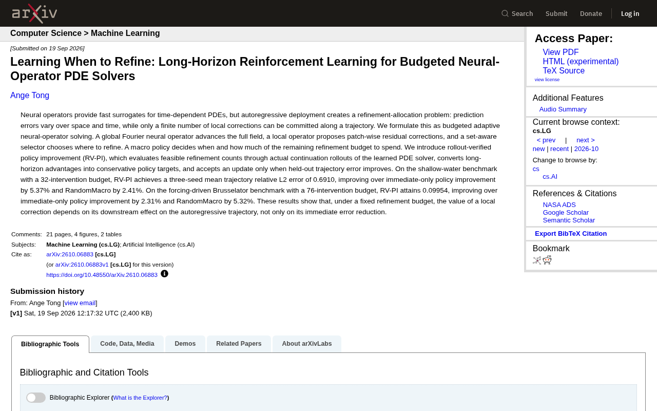 Reinforcement Learning for Neural Operator PDE Solving: Learning When to Refine Under a Fixed Budget