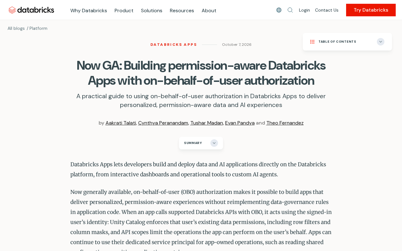 Databricks Apps Now GA with On-Behalf-of-User Authorization — A Major Leap in Permission Governance
