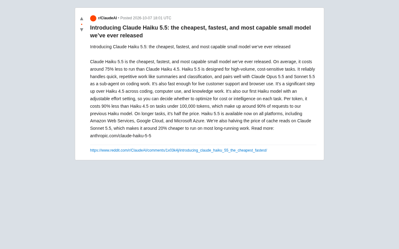 Claude Haiku 5.5 Released: The Most Capable Small Model at 75% Lower Cost