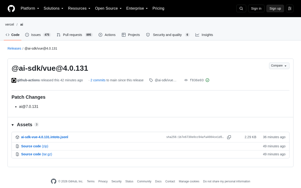 @ai-sdk/vue 4.0.131 Released: Patch Update for Vue AI SDK
