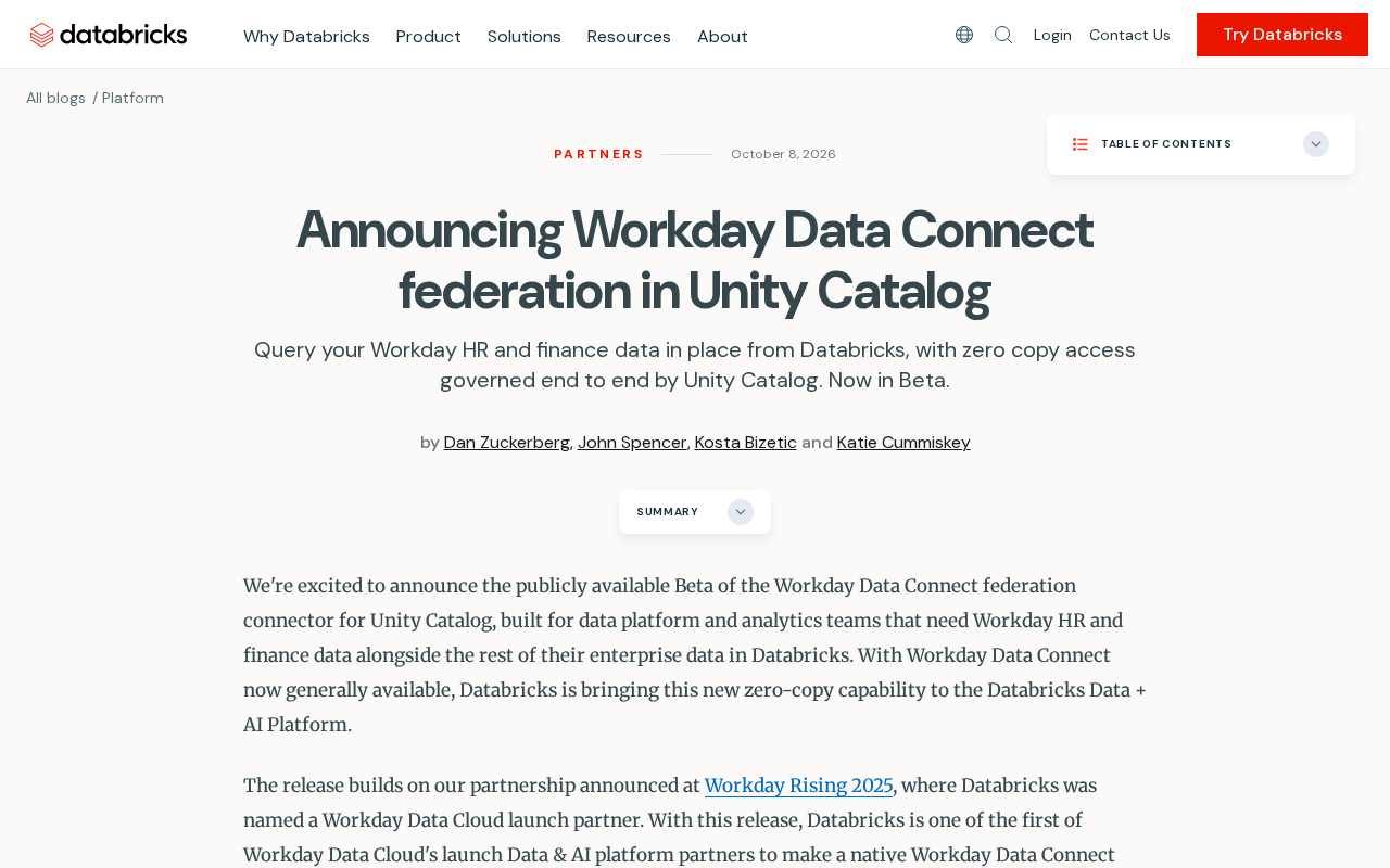 Databricks上线Workday Data Connect联邦连接器:Unity Catalog打通HR数据