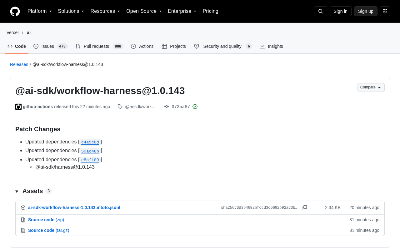 @ai-sdk/workflow-harness 1.0.143 发布:依赖更新补丁说明