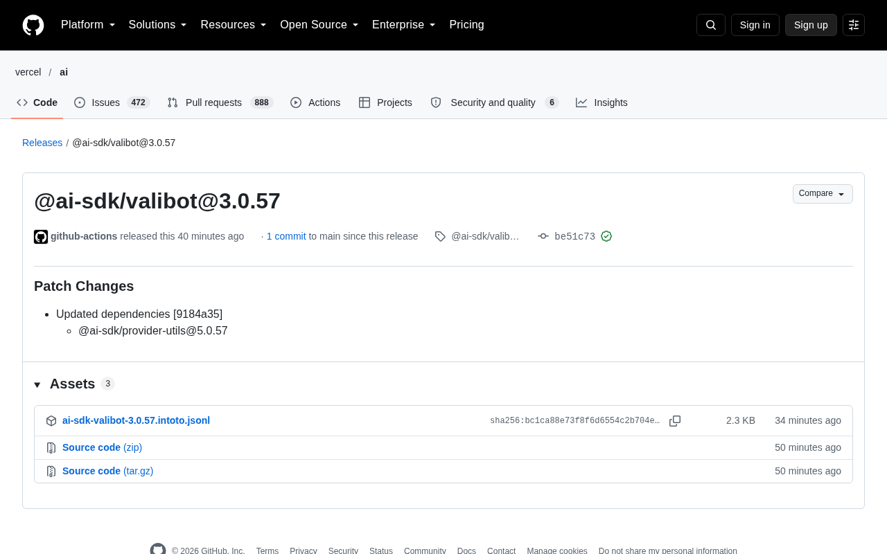 @ai-sdk/valibot 3.0.57 Released: A Minor Dependency Update