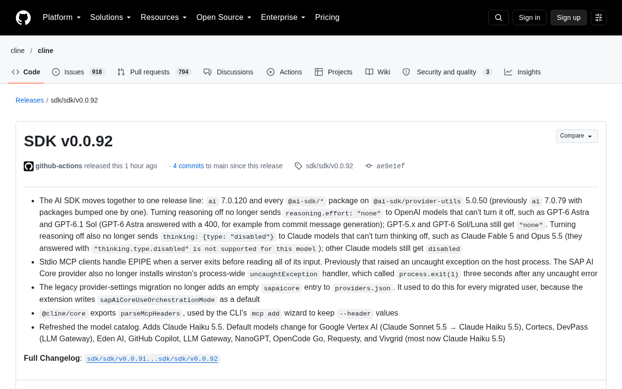 AI SDK v0.0.92 Update: Unified Versioning and Reasoning Control Fixes