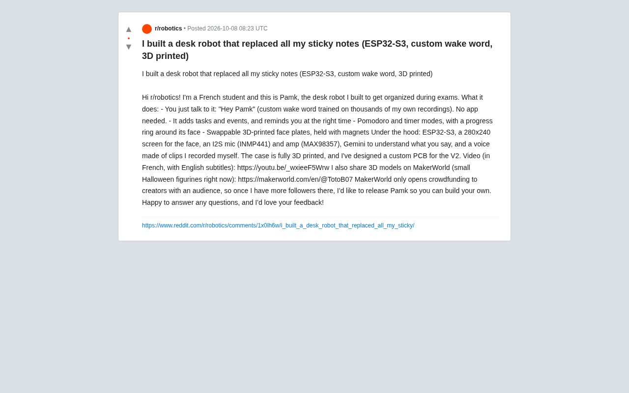 ESP32-S3打造桌面机器人Pamk:自定义唤醒词+Gemini替代便利贴
