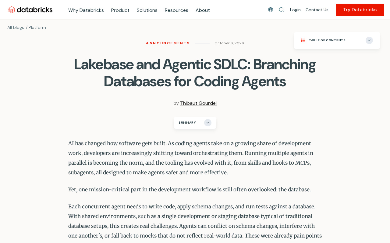 Lakebase and Agentic SDLC: Branching Databases for Coding Agents