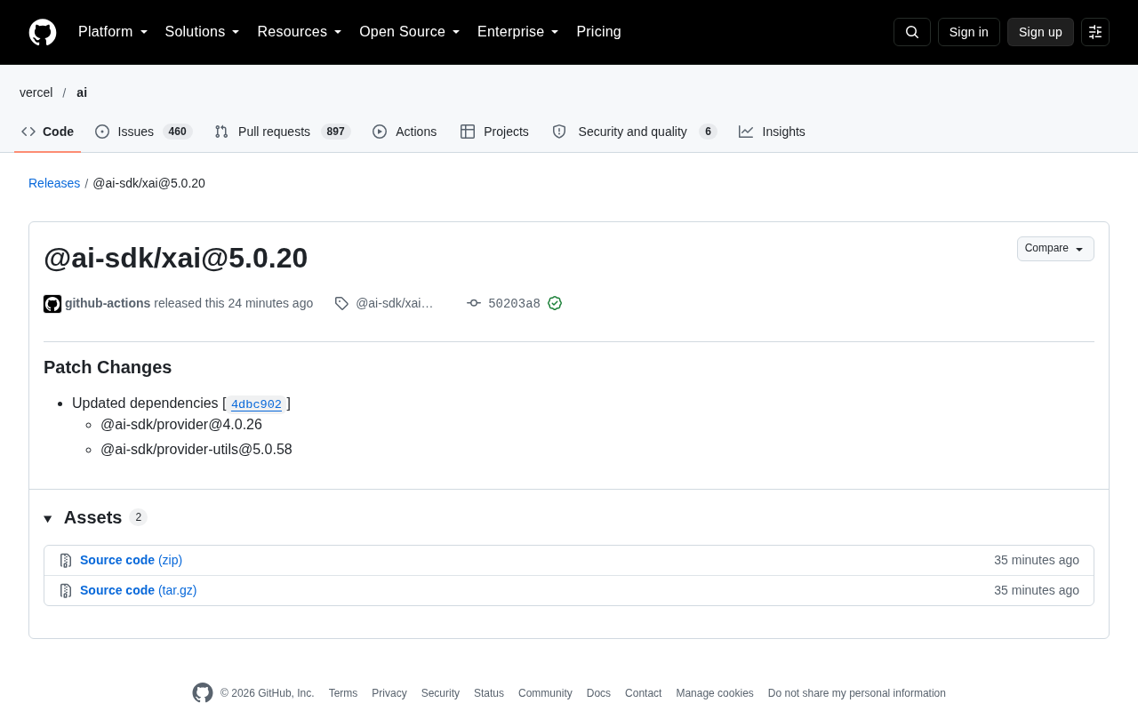 @ai-sdk/xai 5.0.20 Released: A Breakdown of This Dependency-Sync Patch