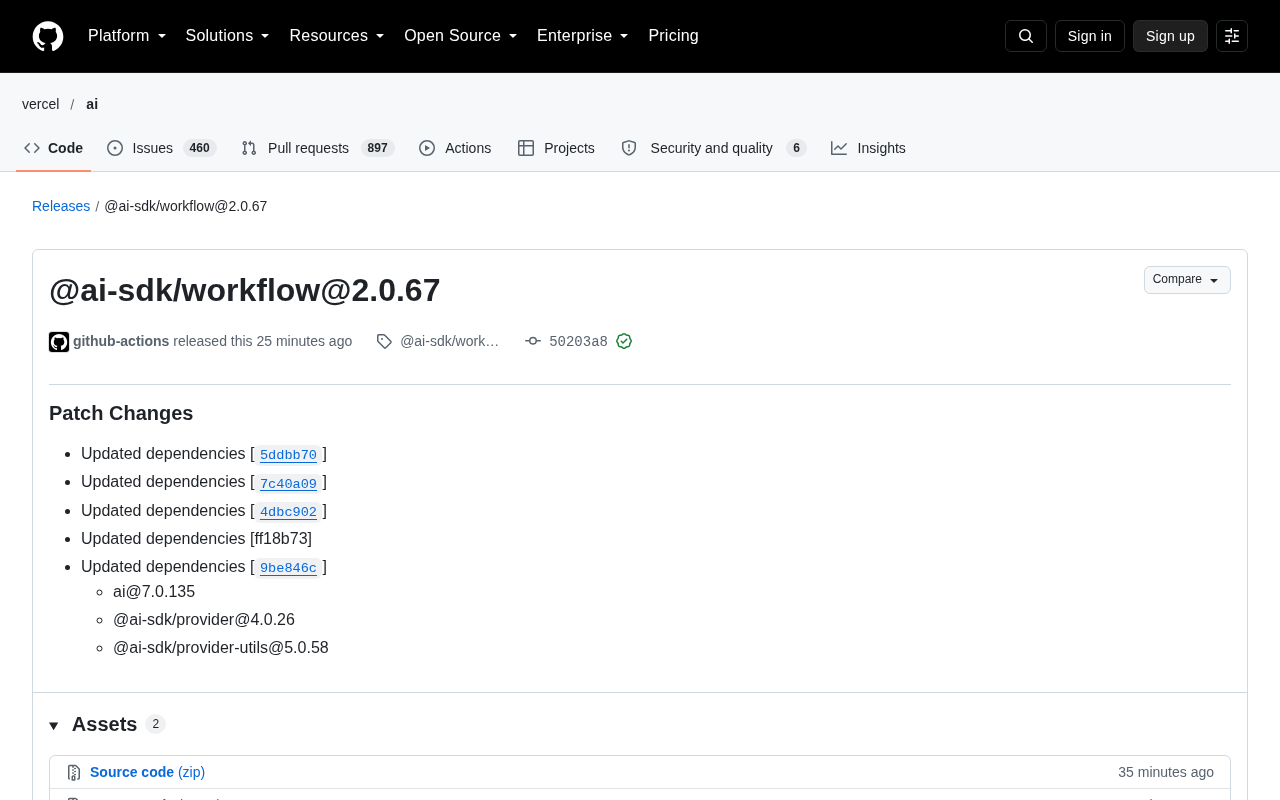 @ai-sdk/workflow 2.0.67 Released: Dependency Updates and Patch Fixes