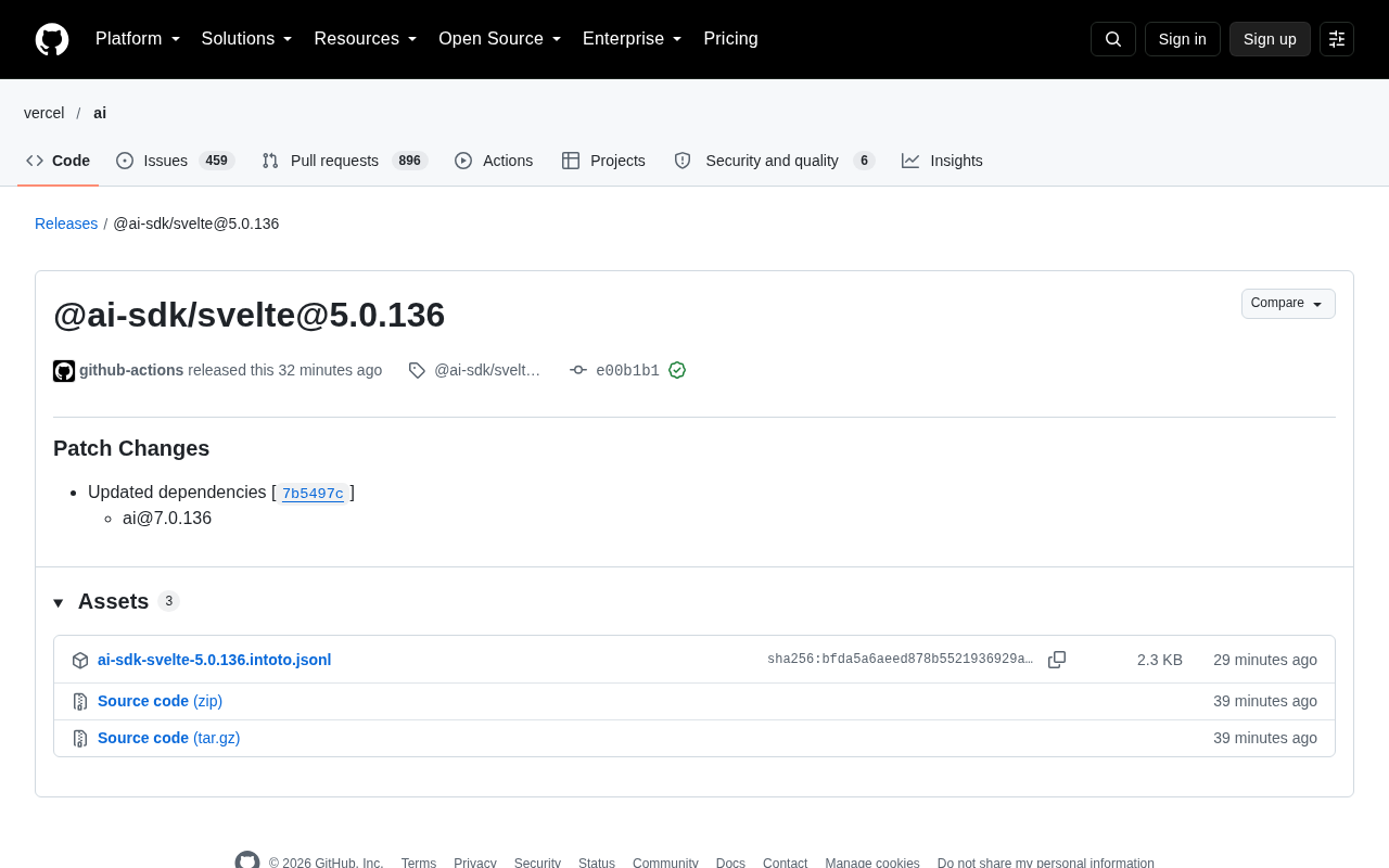 @ai-sdk/svelte 5.0.136 Released: A Deep Dive into This Dependency Update Patch