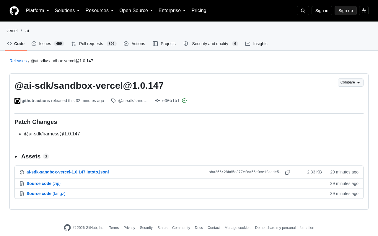 @ai-sdk/sandbox-vercel 1.0.147 Release Notes