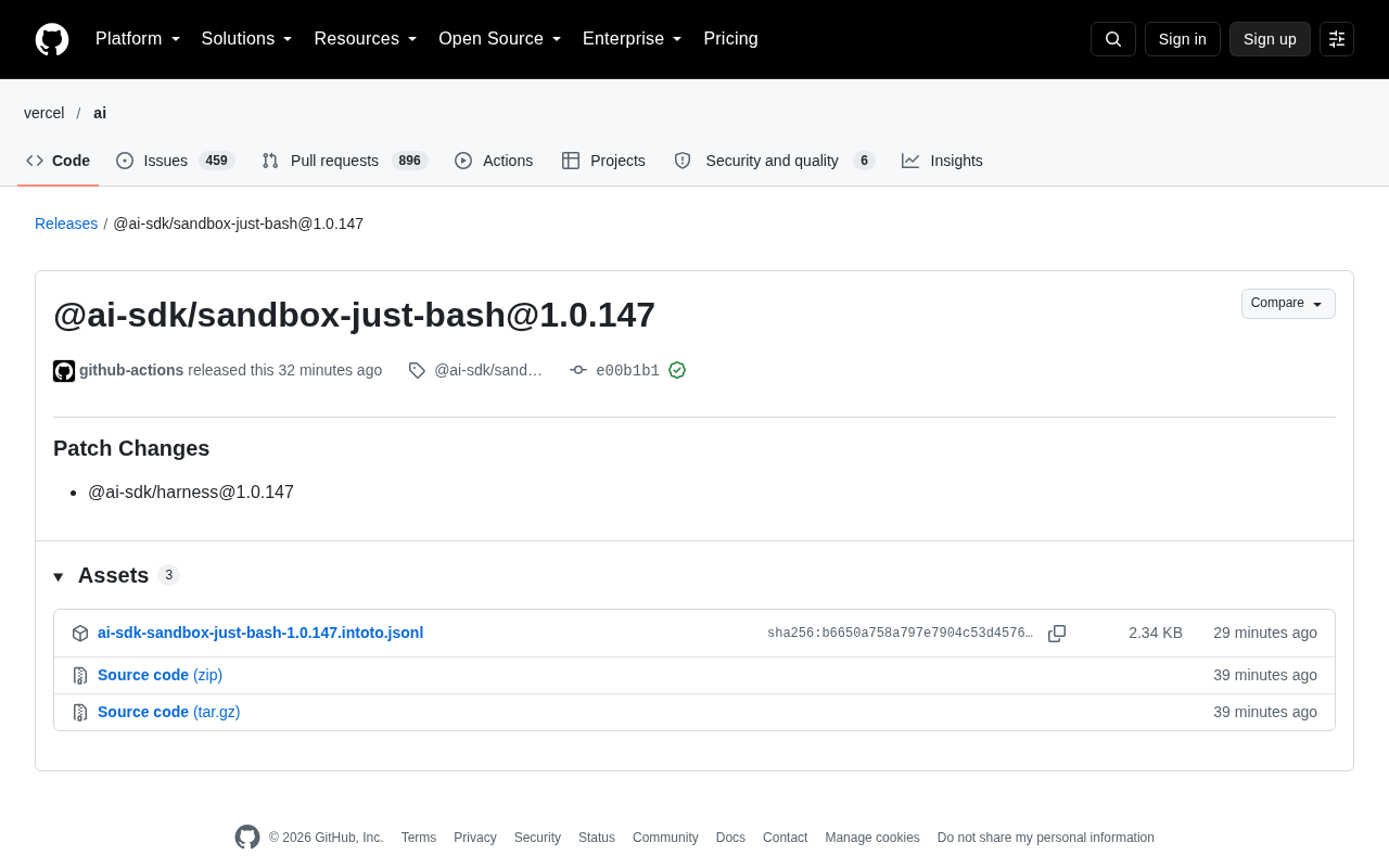 AI SDK Release Update: sandbox-just-bash Component Overview