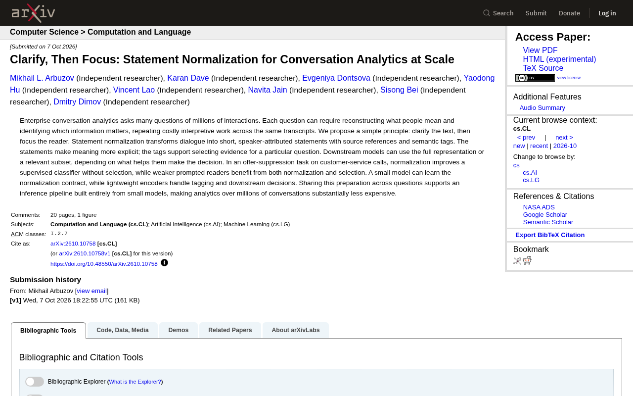 Statement Normalization: A Cost-Effective Approach to Large-Scale Conversation Analysis