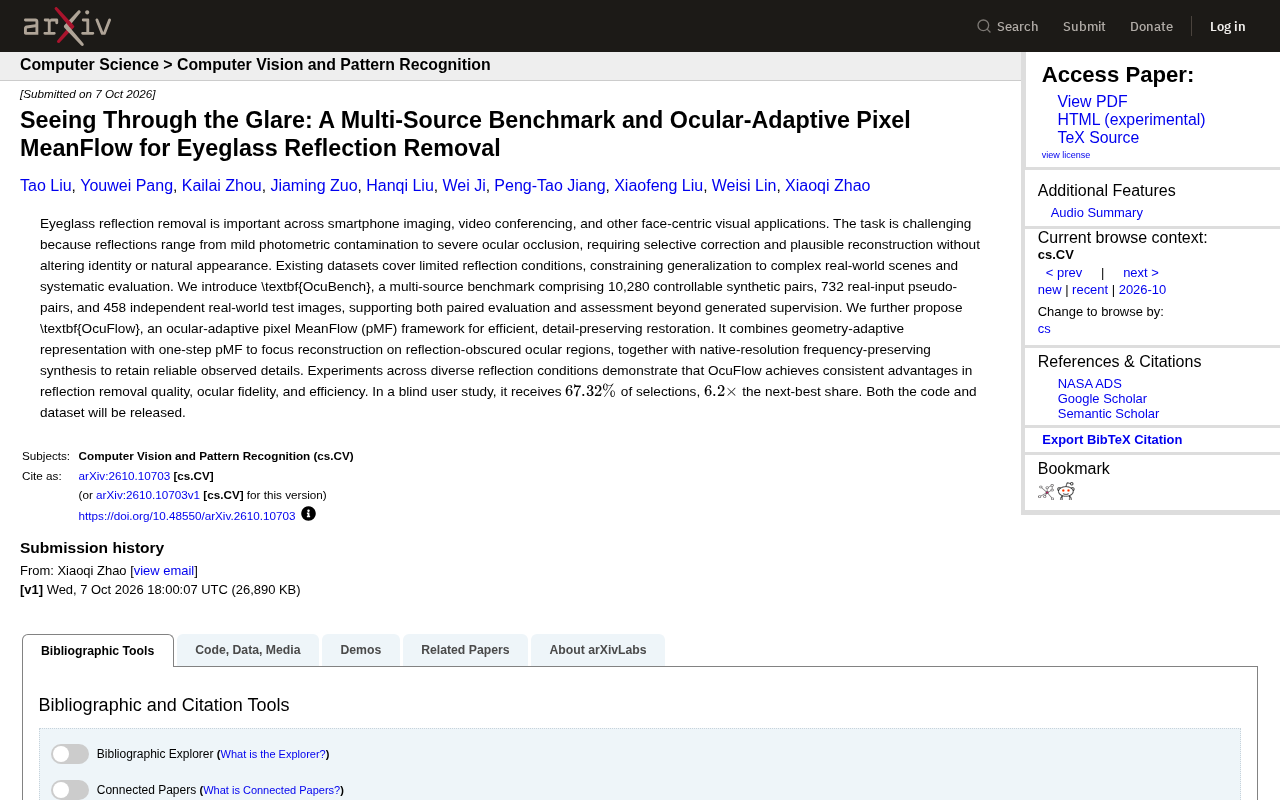 OcuBench and OcuFlow: A New Paradigm for Tackling Eyeglass Reflection Removal