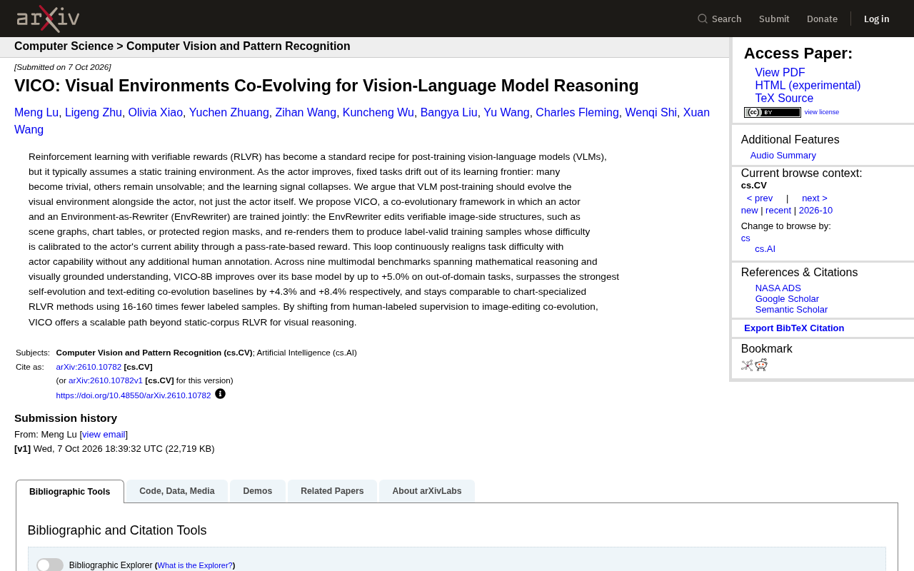 VICO Framework: Co-Evolving Visual Environments with Vision-Language Models