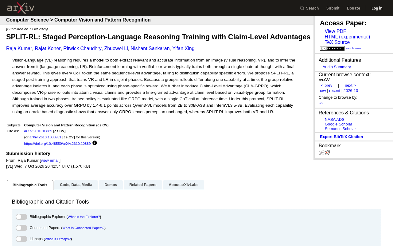 SPLIT-RL: Staged Training Tackles the Credit Attribution Problem in Vision-Language Reasoning