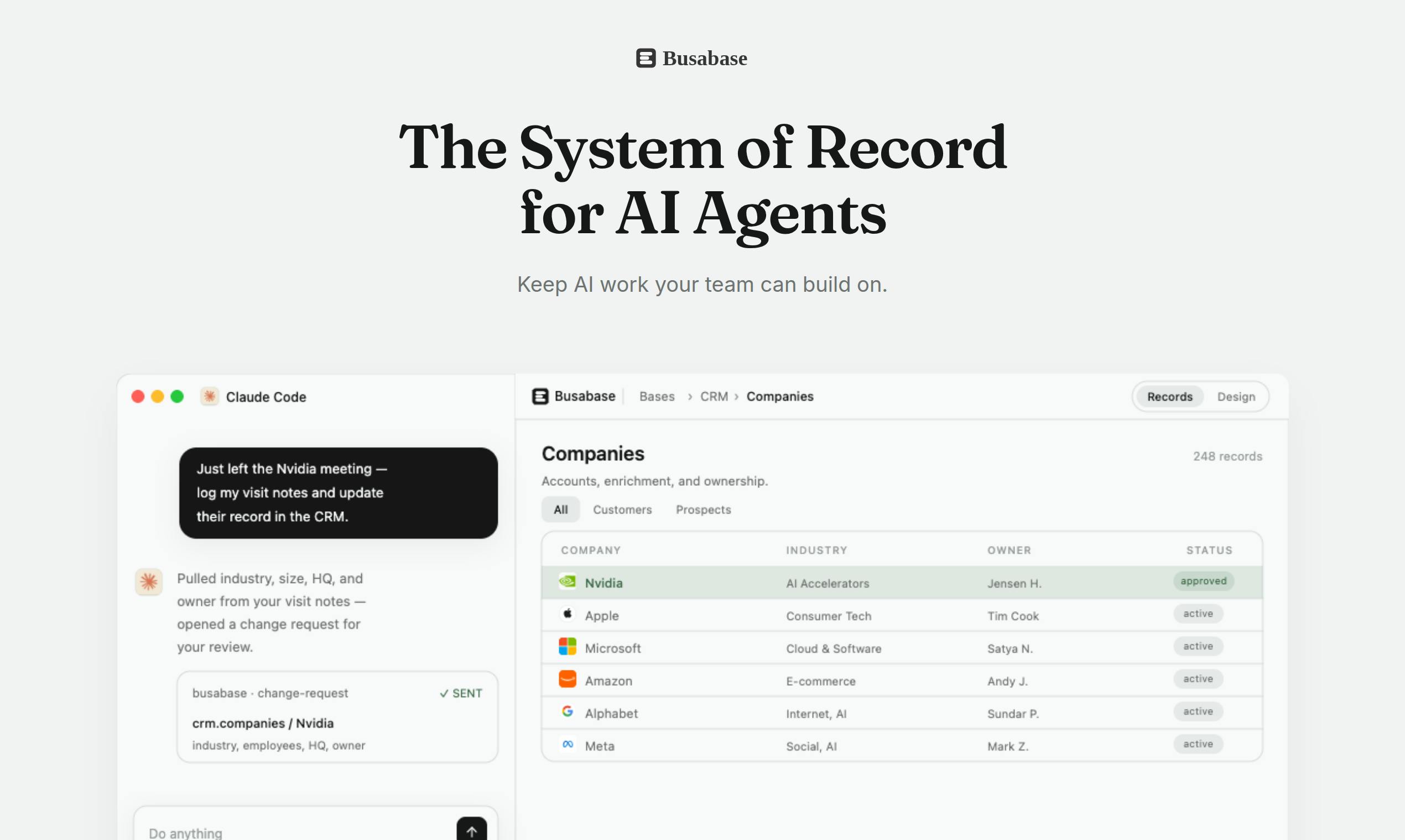Busabase: A Universal System of Record Built for AI Agents